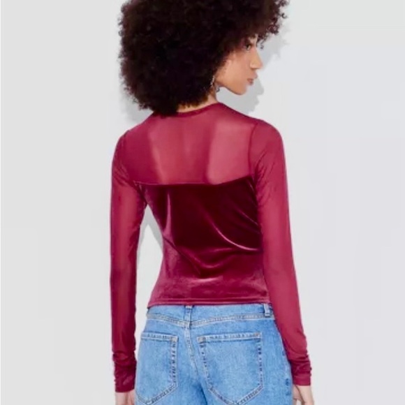 Wild Fable Women's Long Sleeve Mesh to Velour Party Top ๐ด - Picture 3 of 3